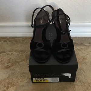 Via Spiga Strappy Velvet Crocco Sandals